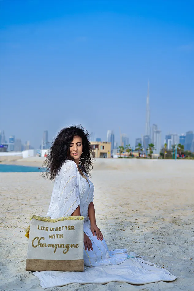 Beach Bags Champagne Forever ToteHand Beaded Jute Tote For Women America and Beyond Women