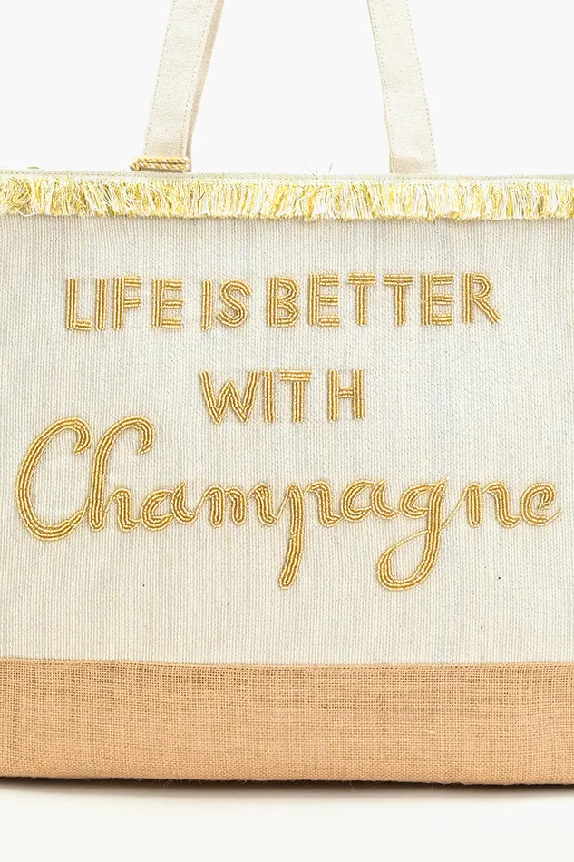 Beach Bags Champagne Forever ToteHand Beaded Jute Tote For Women America and Beyond Women