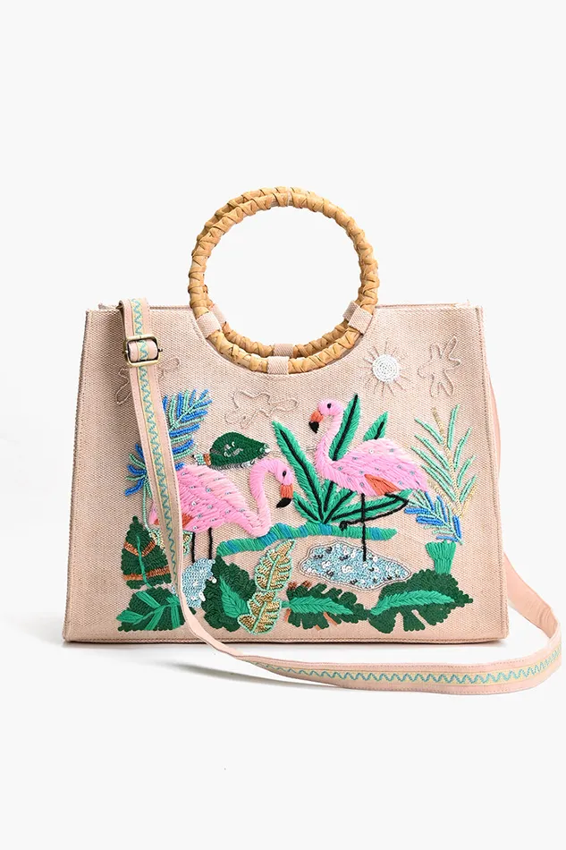 Beach Bags Tropical Pink Flamingo Tote America and Beyond Women
