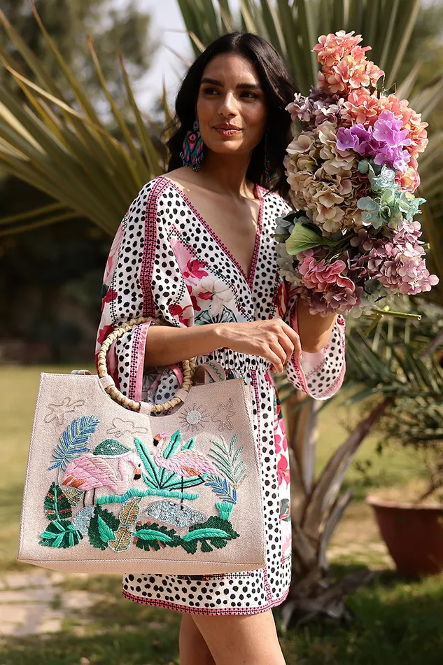 Beach Bags Tropical Pink Flamingo Tote America and Beyond Women