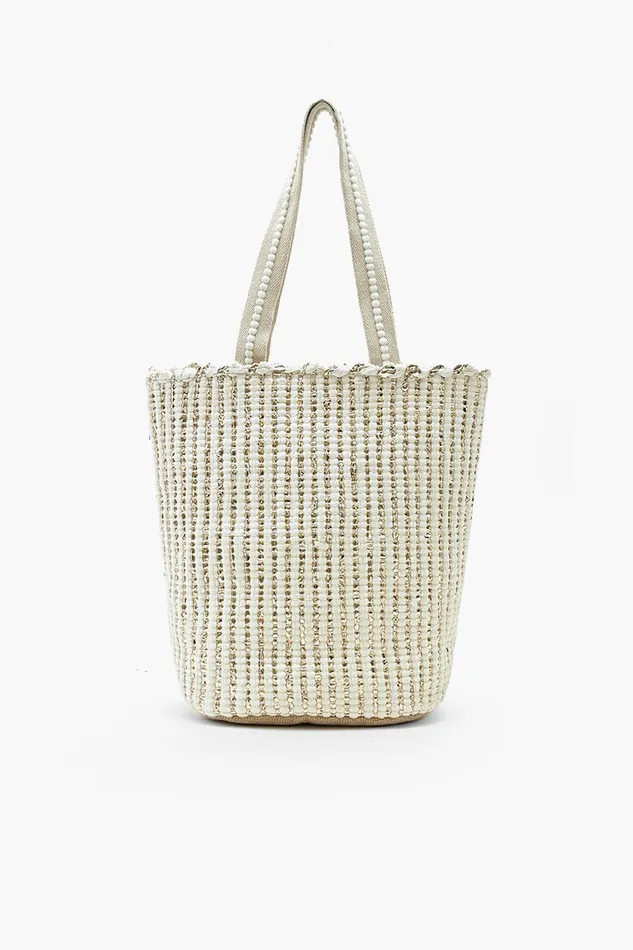 Beach Bags Women America and Beyond Natural Beauty Upcycled Hand Woven White Tote