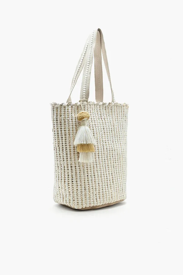 Beach Bags Women America and Beyond Natural Beauty Upcycled Hand Woven White Tote