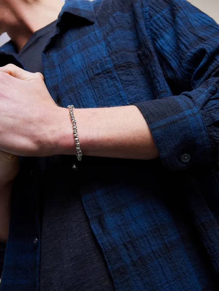 BEADED SILVER SKULL BRACELET Silver Men John Varvatos Jewelry