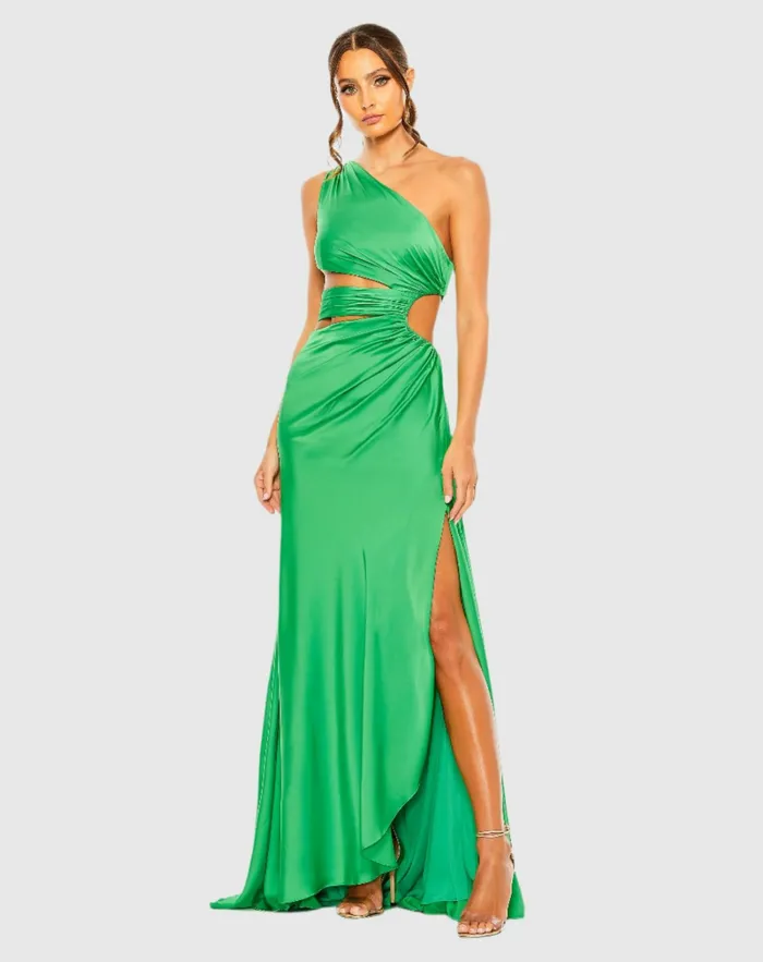 Best Sellers Women Mac Duggal Cut Out One Shoulder Satin Gown Spring Green