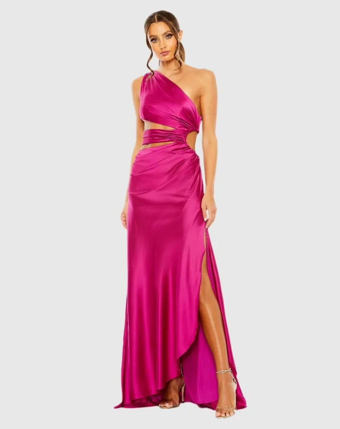 Best Sellers Women Mac Duggal Cut Out One Shoulder Satin Gown Spring Green