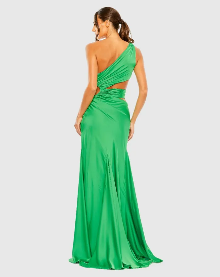 Best Sellers Women Mac Duggal Cut Out One Shoulder Satin Gown Spring Green