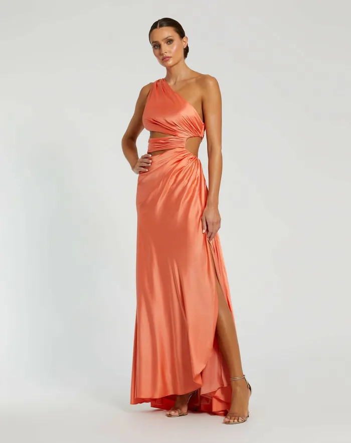 Best Sellers Women Mac Duggal Cut Out One Shoulder Satin Gown Spring Green