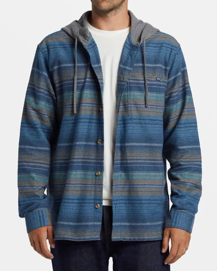 Billabong Baja Hooded Flannel Shirt Dusty Navy Mens Shirts