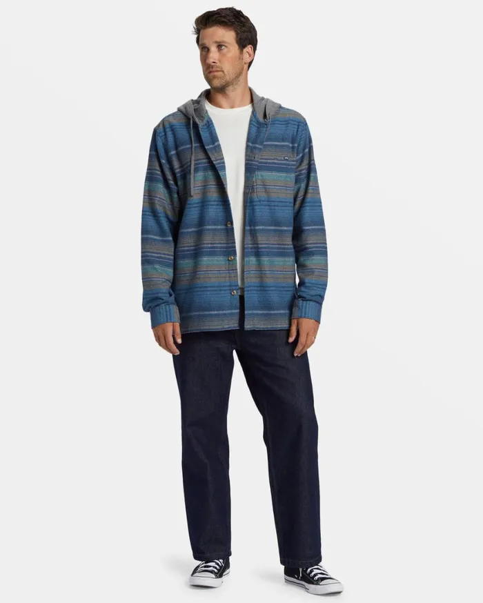 Billabong Baja Hooded Flannel Shirt Dusty Navy Mens Shirts Billabong Baja Hooded Flannel Shirt Dusty Navy Mens Shirts
