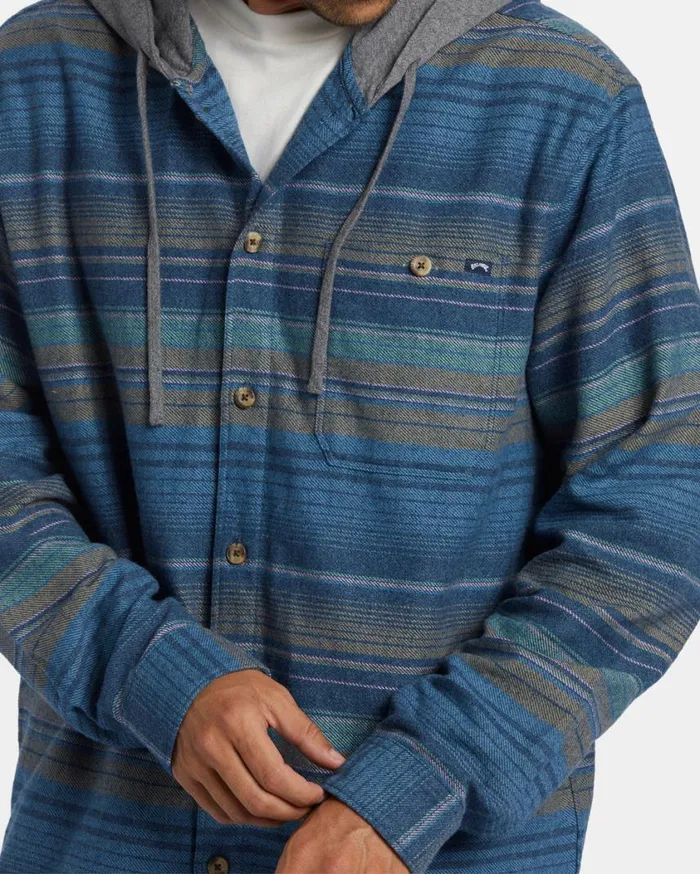 Billabong Baja Hooded Flannel Shirt Dusty Navy Mens Shirts Billabong Baja Hooded Flannel Shirt Dusty Navy Mens Shirts
