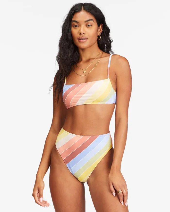 Billabong Brighter Daze Square Ruched Bralette Bikini Top Multi Womens Bikini Tops