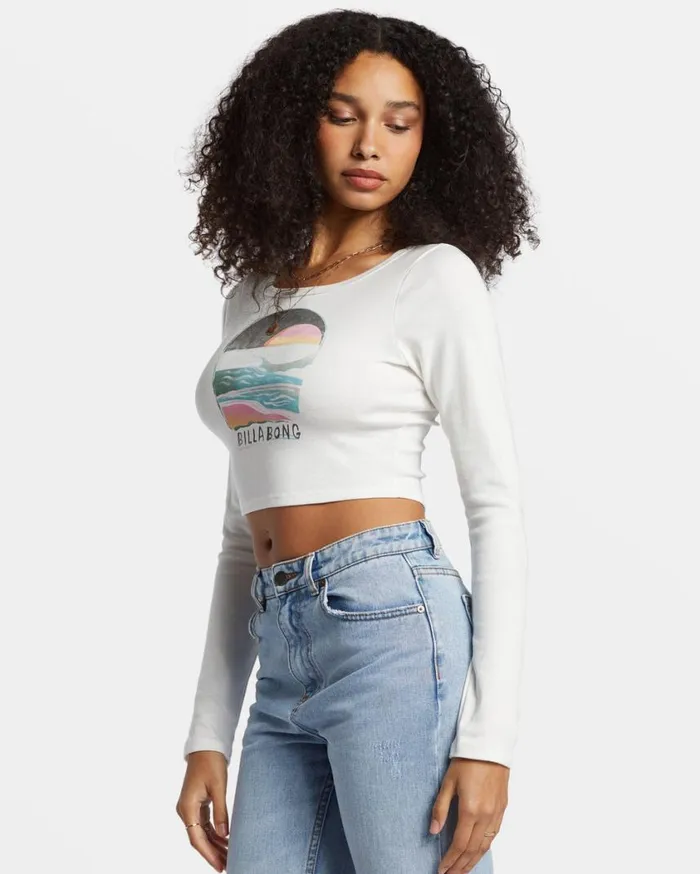 Billabong Find Your Coast Long Sleeve Cropped Tshirt Salt Crystal Womens Tops Billabong Find Your Coast Long Sleeve Cropped Tshirt Salt Crystal Womens Tops