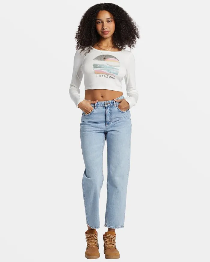 Billabong Find Your Coast Long Sleeve Cropped Tshirt Salt Crystal Womens Tops Billabong Find Your Coast Long Sleeve Cropped Tshirt Salt Crystal Womens Tops
