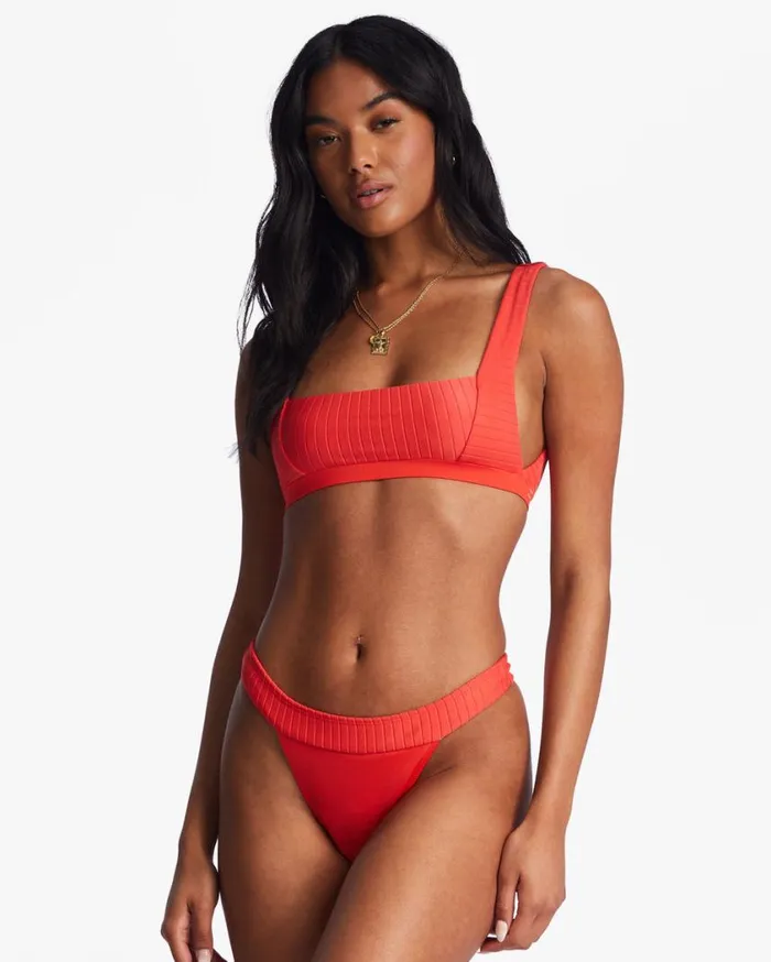 Billabong Lined Up Banded Hike Bikini Bottoms Bright Poppy Womens Bikini Bottoms