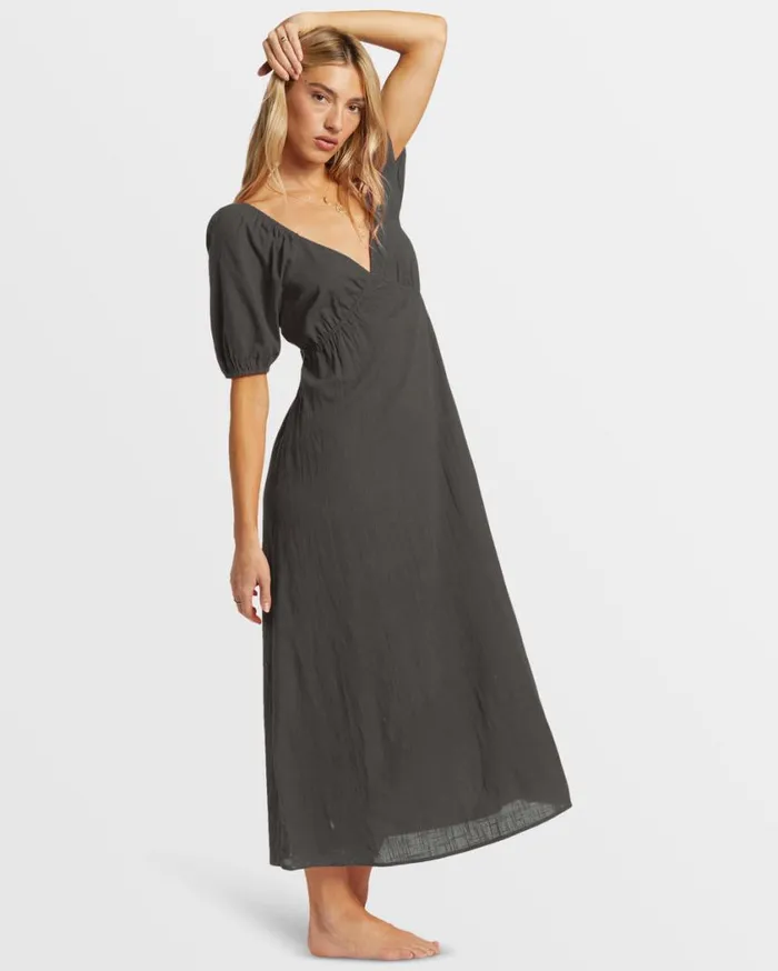 Billabong Love Fade Puff Sleeve Maxi Dress Black Sands Womens Dresses Billabong Love Fade Puff Sleeve Maxi Dress Black Sands Womens Dresses
