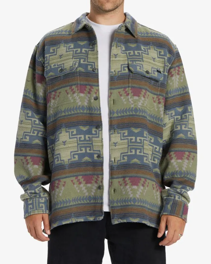 Billabong Offshore Jacquard Flannel Long Sleeve Shirt Sage Mens Shirts