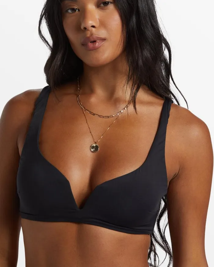 Billabong Sol Searcher Dion Plunge Bikini Top Black Pebble Womens Bikinis