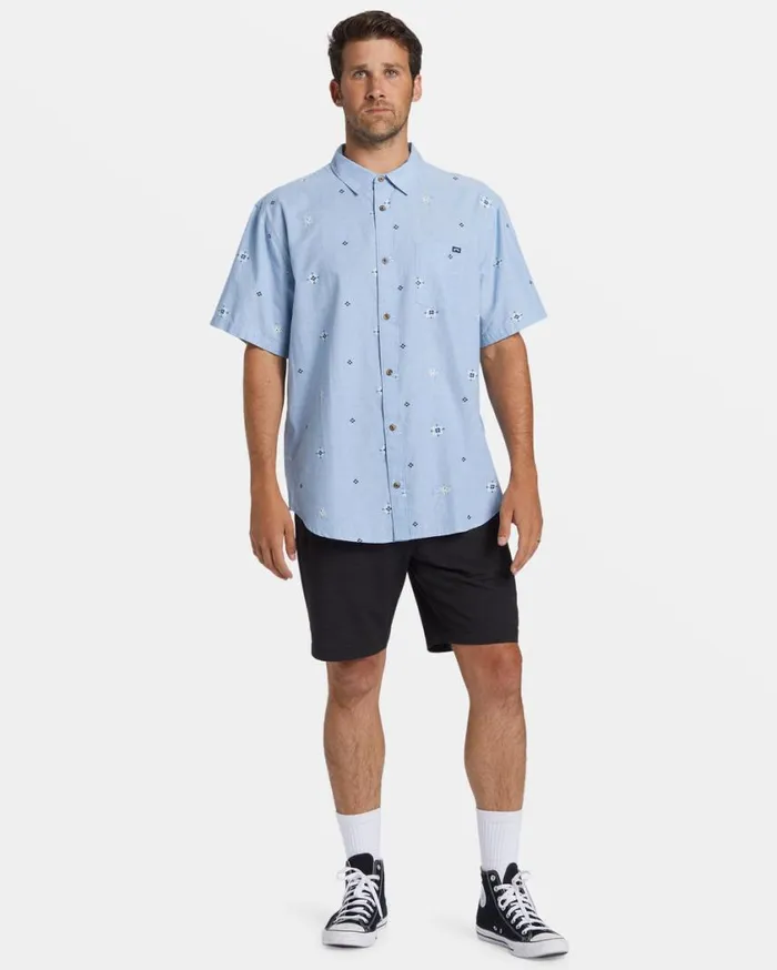 Billabong Sundays Mini Short Sleeve Shirt Smoke Blue Mens Shirts