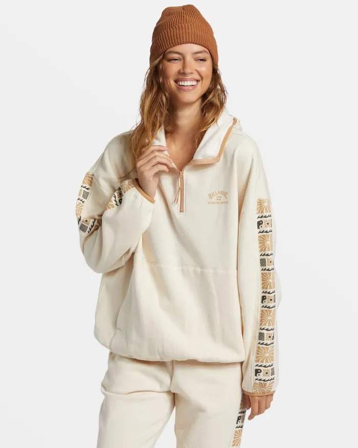 Billabong Surf Adventure HalfZip Hoodie White Cap Womens Sweatshirts and Fleece