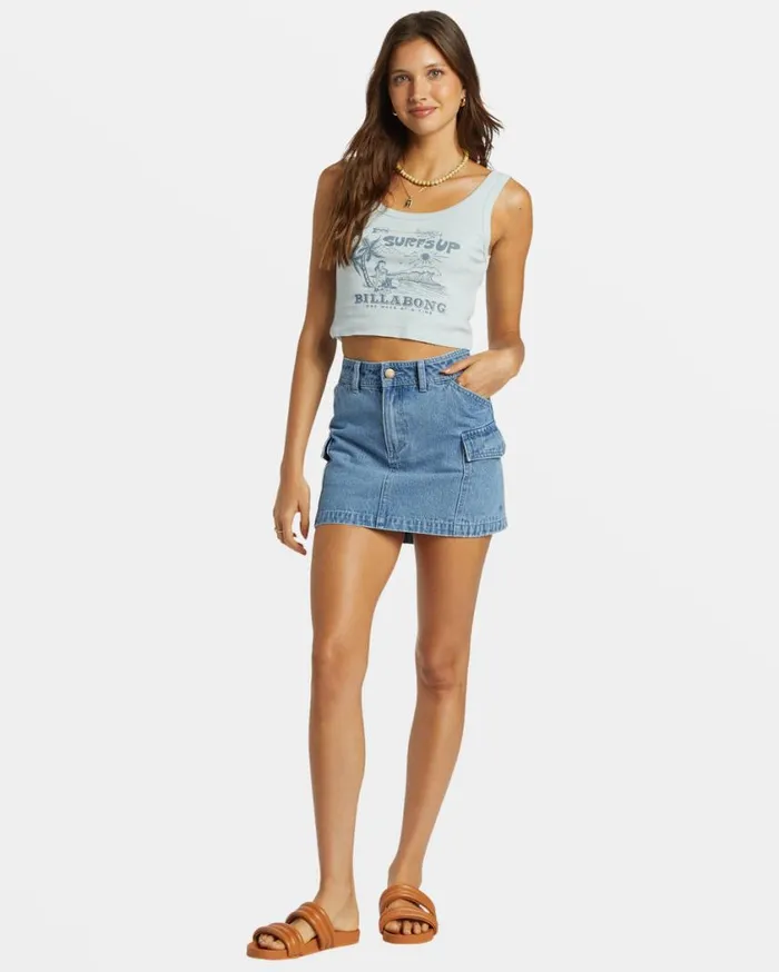 Billabong Surfs Up Cropped Tank Top Dusk Blue Womens Tops Billabong Surfs Up Cropped Tank Top Dusk Blue Womens Tops