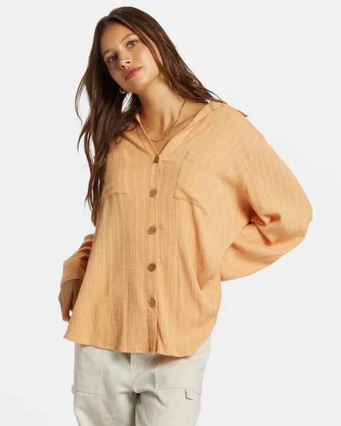 Billabong Swell Long Sleeve Shirt Baked Clay Womens Tops