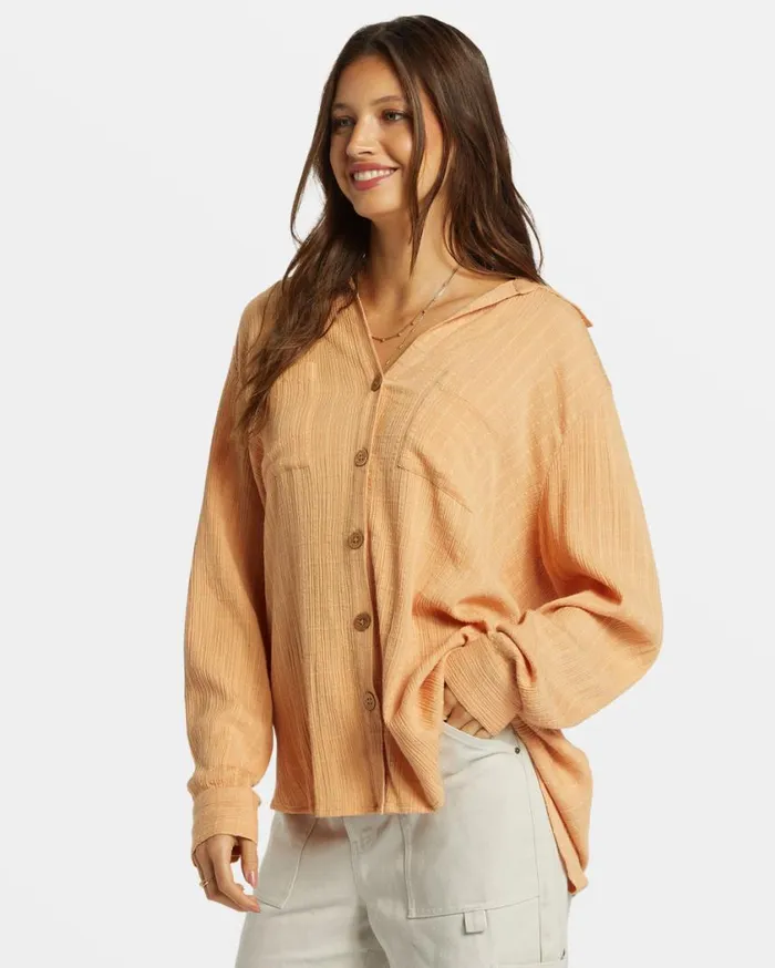 Billabong Swell Long Sleeve Shirt Baked Clay Womens Tops