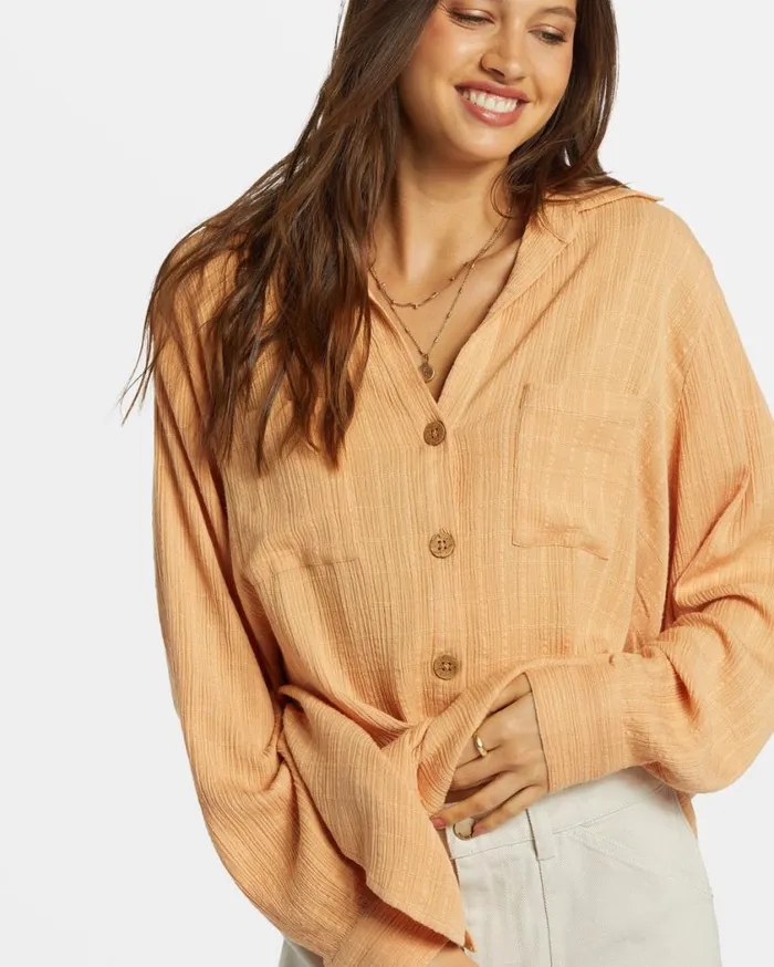 Billabong Swell Long Sleeve Shirt Baked Clay Womens Tops