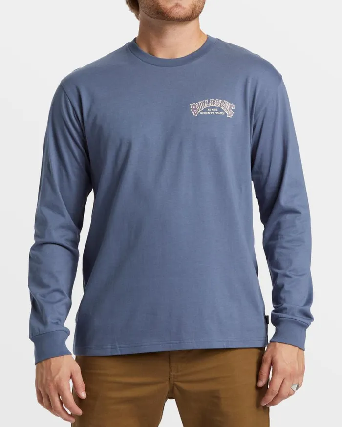 Billabong Theme Arch Long Sleeve TShirt Slate Blue Mens TShirts