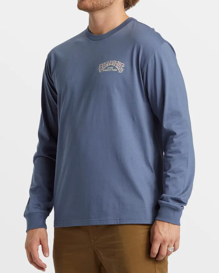 Billabong Theme Arch Long Sleeve TShirt Slate Blue Mens TShirts