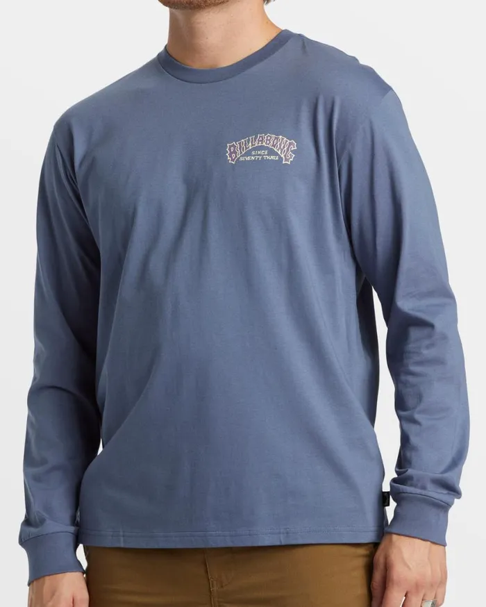 Billabong Theme Arch Long Sleeve TShirt Slate Blue Mens TShirts