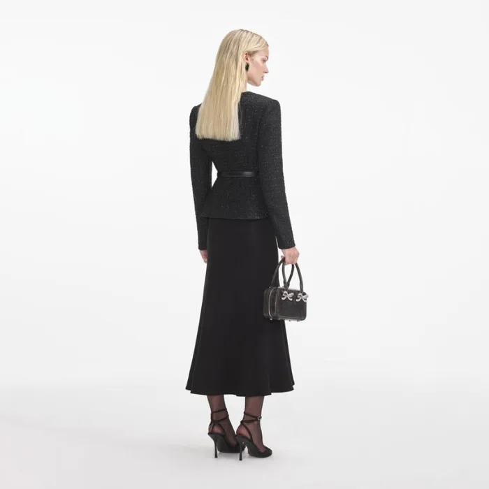 Black Boucle Asymmetric Midi Dress Women Self Portrait Dresses Black Boucle Asymmetric Midi Dress Women Self Portrait Dresses
