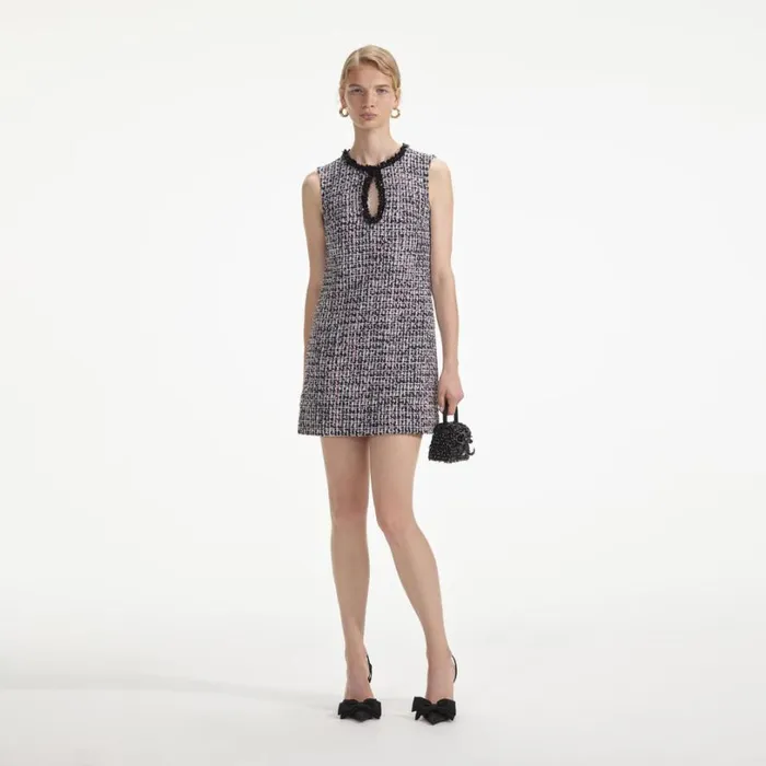Black Boucle Embellished Mini Dress Women Self Portrait Dresses