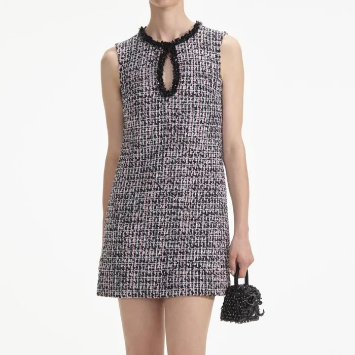 Black Boucle Embellished Mini Dress Women Self Portrait Dresses Black Boucle Embellished Mini Dress Women Self Portrait Dresses