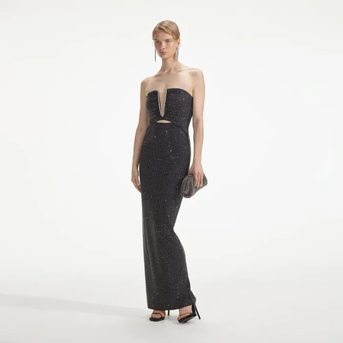 Black Jersey Rhinestone Maxi Dress Women Self Portrait Dresses Black Jersey Rhinestone Maxi Dress Women Self Portrait Dresses