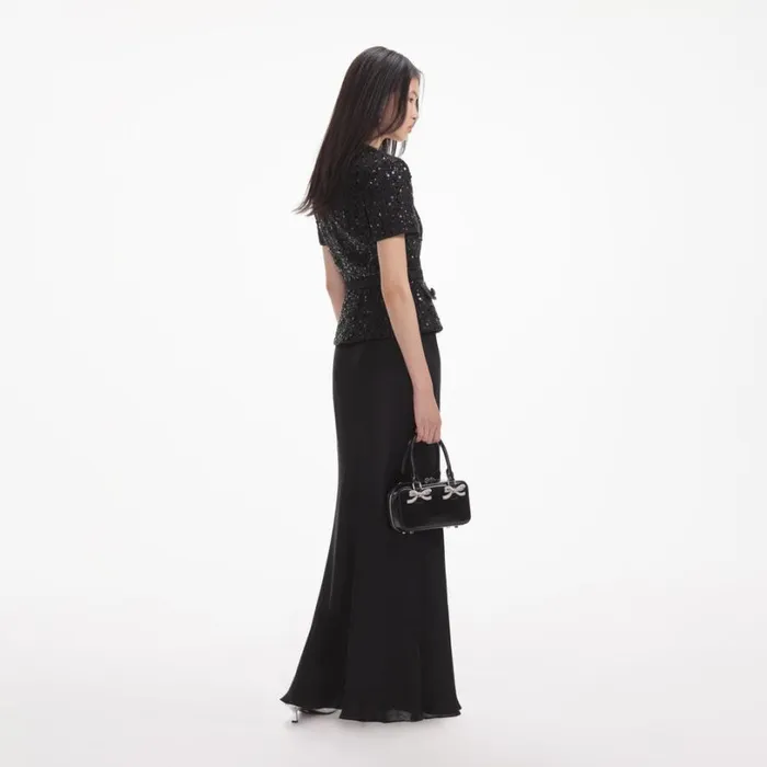 Black Sequin Boucle Maxi Dress Women Self Portrait Dresses Black Sequin Boucle Maxi Dress Women Self Portrait Dresses