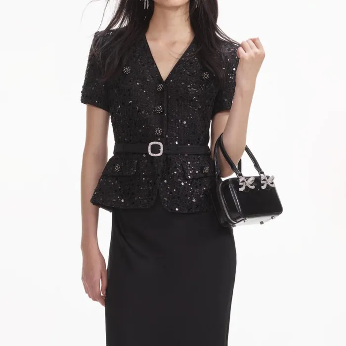 Black Sequin Boucle Maxi Dress Women Self Portrait Dresses Black Sequin Boucle Maxi Dress Women Self Portrait Dresses