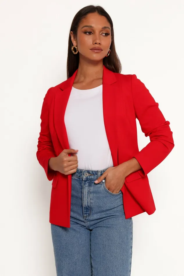 Blazers Ronny Open Front Knit Blazer Scarlet Red 8211 Petal and Pup Women