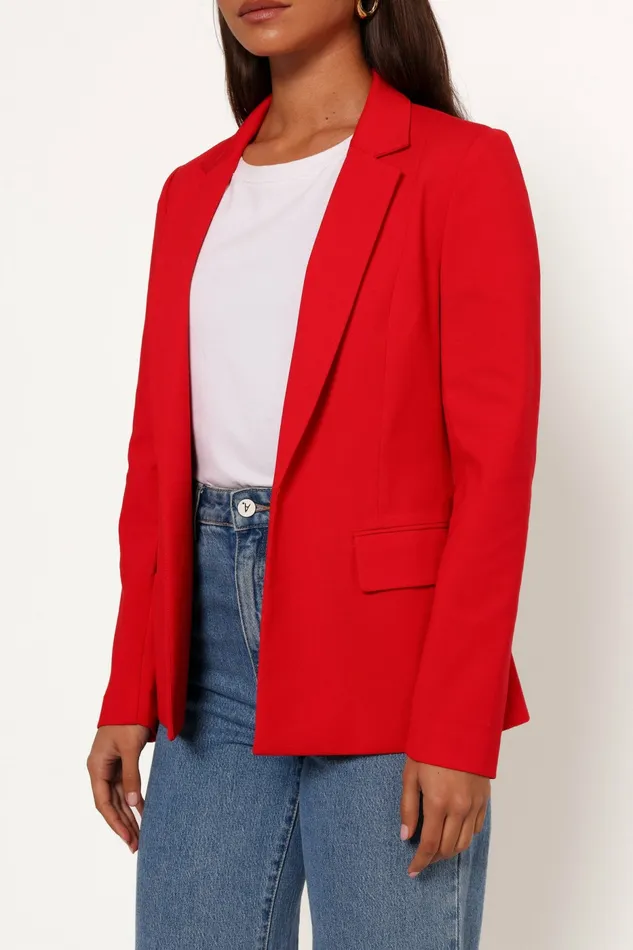 Blazers Ronny Open Front Knit Blazer Scarlet Red 8211 Petal and Pup Women