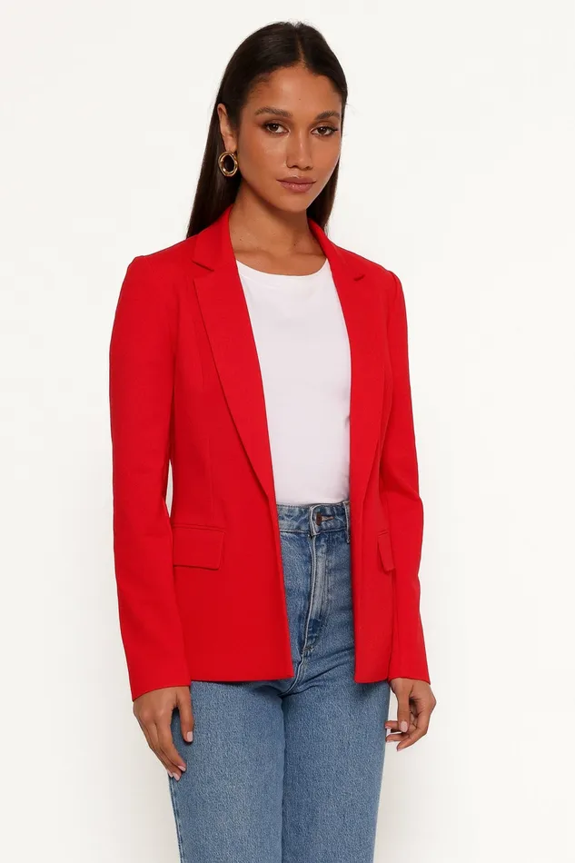 Blazers Ronny Open Front Knit Blazer Scarlet Red 8211 Petal and Pup Women