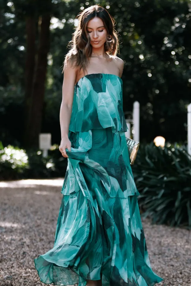Bloom Strapless Maxi Dress Green Floral Strapless Dresses Petal and Pup Women