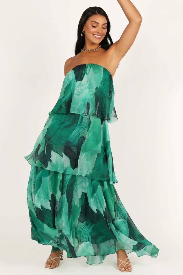 Bloom Strapless Maxi Dress Green Floral Strapless Dresses Petal and Pup Women