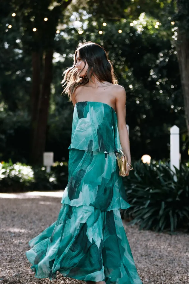 Bloom Strapless Maxi Dress Green Floral Strapless Dresses Petal and Pup Women