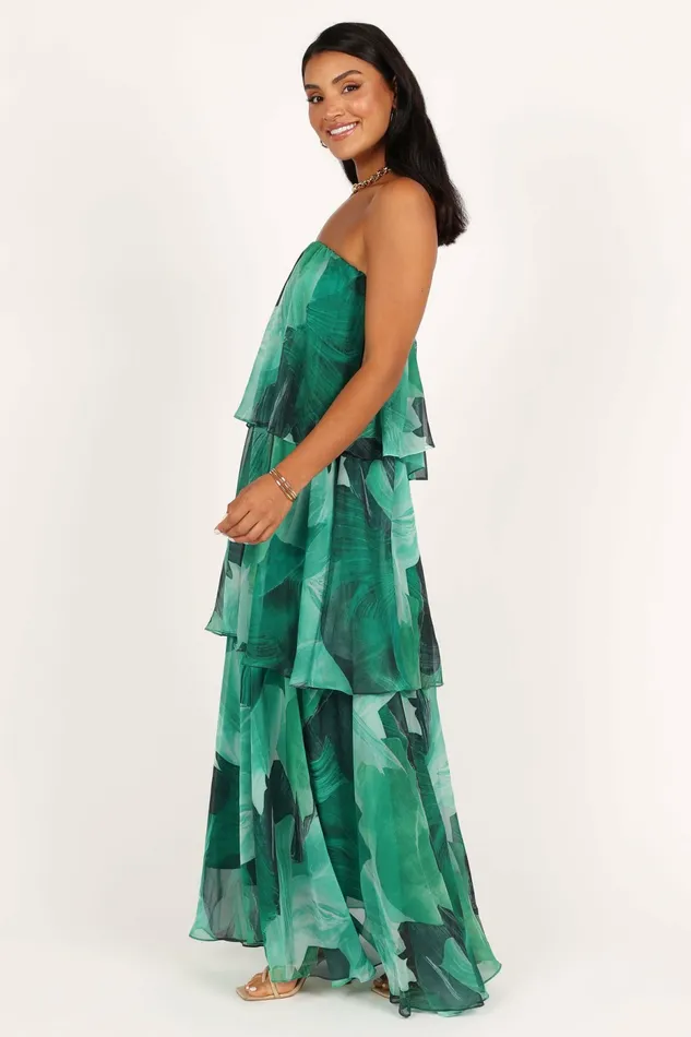 Bloom Strapless Maxi Dress Green Floral Strapless Dresses Petal and Pup Women