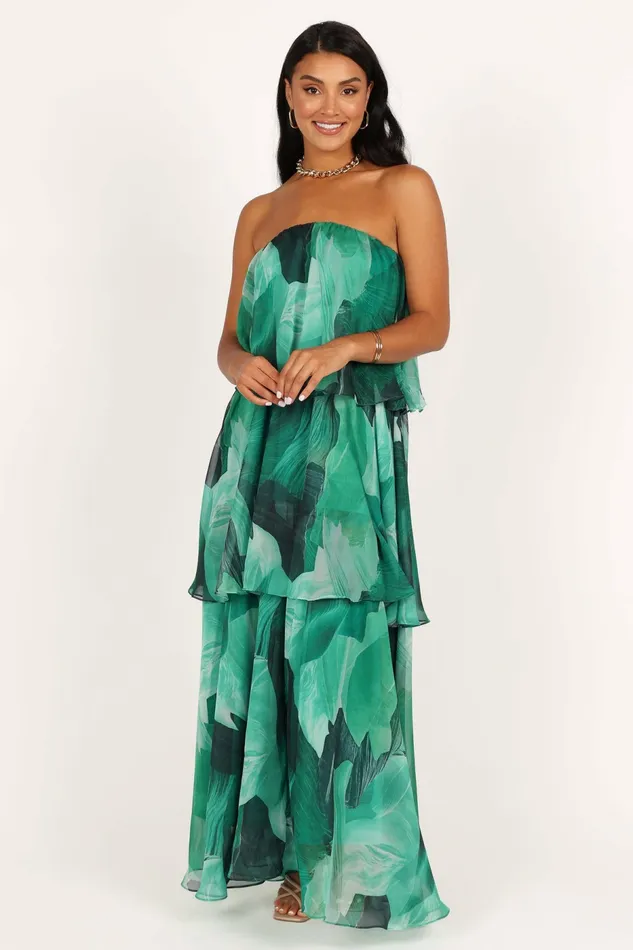 Bloom Strapless Maxi Dress Green Floral Strapless Dresses Petal and Pup Women