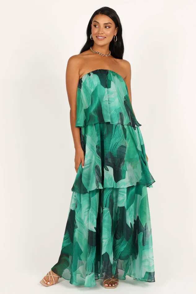 Bloom Strapless Maxi Dress Green Floral Strapless Dresses Petal and Pup Women