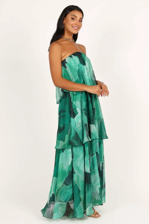 Bloom Strapless Maxi Dress Green Floral Strapless Dresses Petal and Pup Women