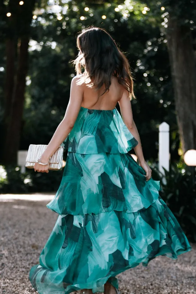 Bloom Strapless Maxi Dress Green Floral Strapless Dresses Petal and Pup Women