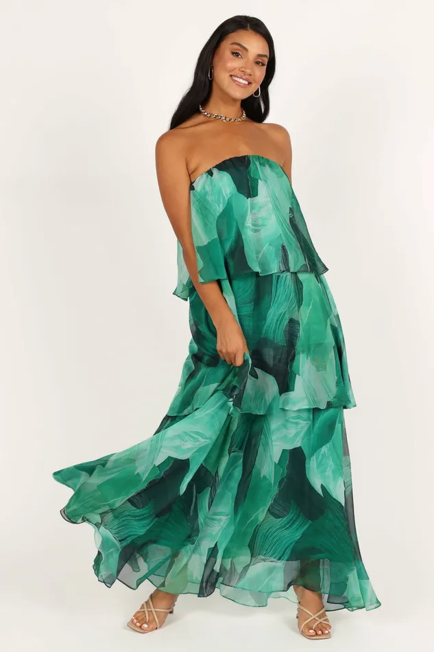 Bloom Strapless Maxi Dress Green Floral Strapless Dresses Petal and Pup Women