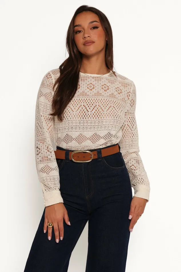 Blouses and Shirts Women Maddot Long Sleeve Top Cream Petal and Pup