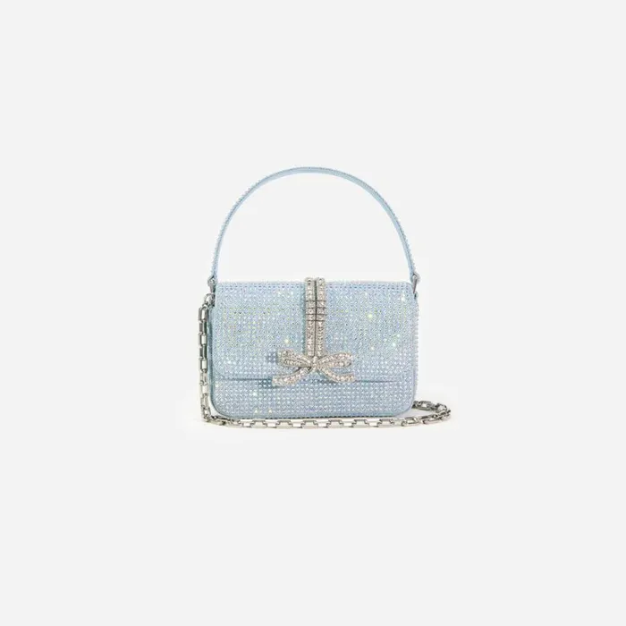 Blue Rhinestone Denim Micro Bag Women Self Portrait Denim